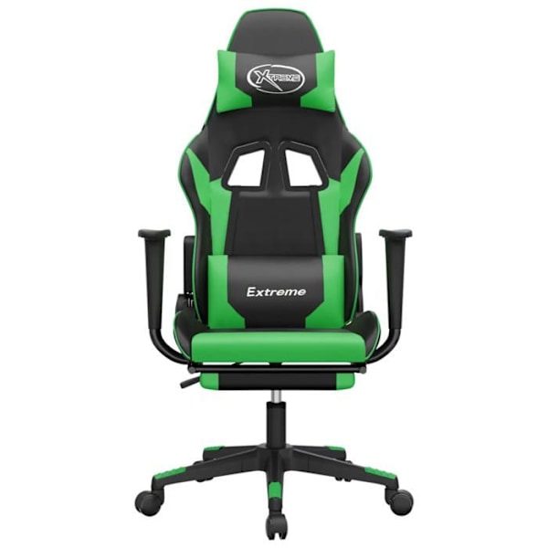 Kontor stol gaming stol med hjul og fodhvilere i sort og grøn PVC DEC025803 Svart