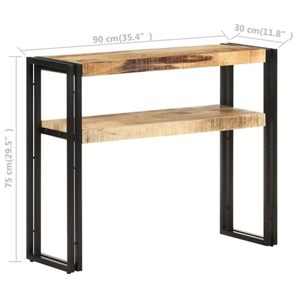 Funktionsdygtig konsolbord med stil og hylder 90 x 30 x 75 cm i mangotræ og jern DEC031585 kastanj