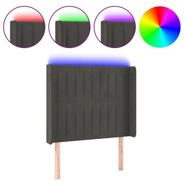 Hovedgavl til soveværelse møbel med LED 103 x 16 x 118/128 cm mørkegråt fløjl TDL0201181