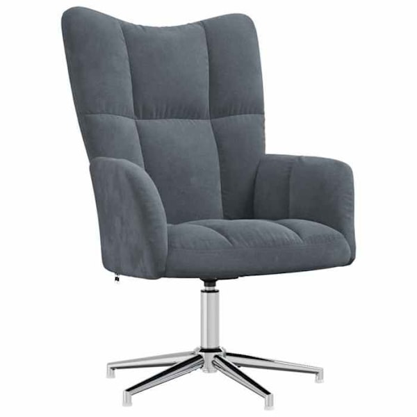 Lounge fåtölj designad soffa med fotpall i mörkgrå sammet DEC026593 Grå