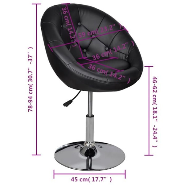 Barstol x1 loungestol justerbar højde i sort PVC og stål DEC029515 Svart