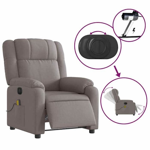 TV afslapningsstol med massagefunktion, elektrisk, 6 massagepunkter i taupe stof DEC027268 Mol