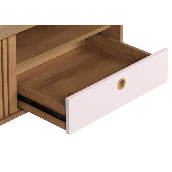 Mangopuun 52x114x59 cm kokoinen matala pöytä, jossa on 2 säilytyskomplimenta ja 1 valkoinen laatikko 04_0008454. Vit