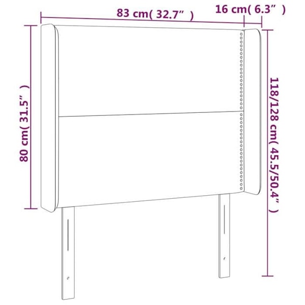 Sengegavl tilbehør soveværelse møbel med LED 83 x 16 x 118/128 cm mørkegråt stof TDL0201025 Grå