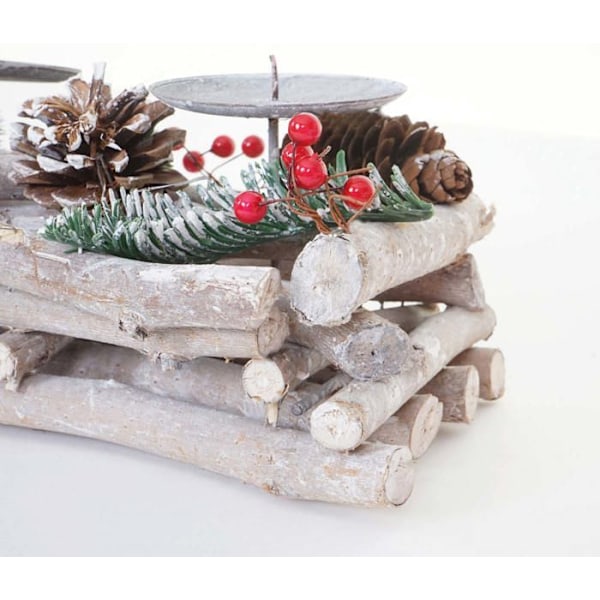 Julkrans för Advent förlängd juldekoration Adventsarrangemang trä 11 x 15 x 50 cm vit grå med vita ljus 04_00 Vit