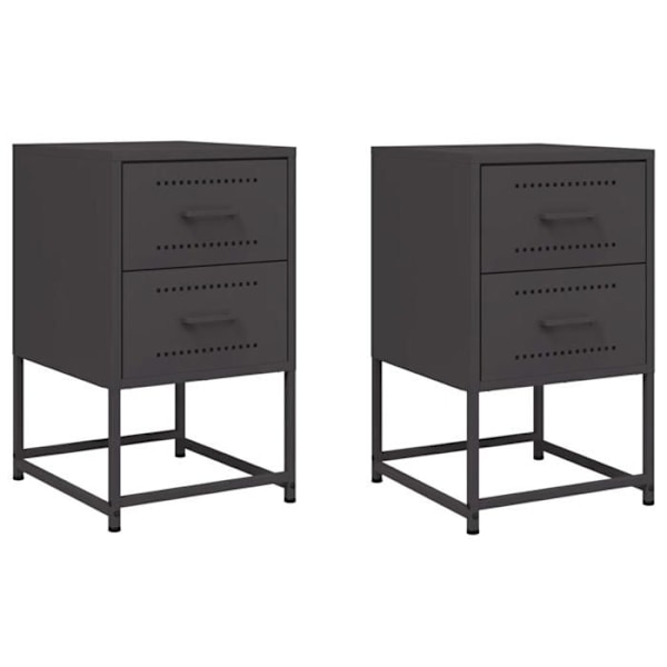 Set med 2 nattduksbord med två lådor 36 x 39 x 60,5 cm svart stål DEC035487 Svart