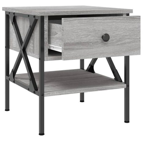 Sæt med 2 sengeborde med skuffe og hylde 40 x 42 x 45 cm ingenieurtræ grå og jern DEC035728 kastanj