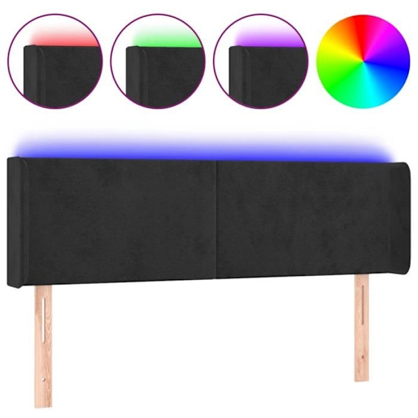 Hovedgærde til soveværelse møbel med LED 147 x 16 x 78/88 sort velvet stof