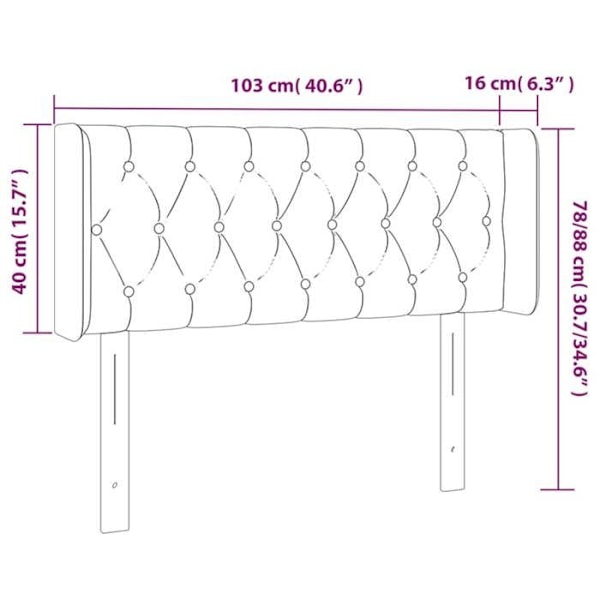 Sengegavl tilbehør til soveværelse møbel med LED 103 x 16 x 78/88 cm mørkegrå stof TDL0201171 Grå