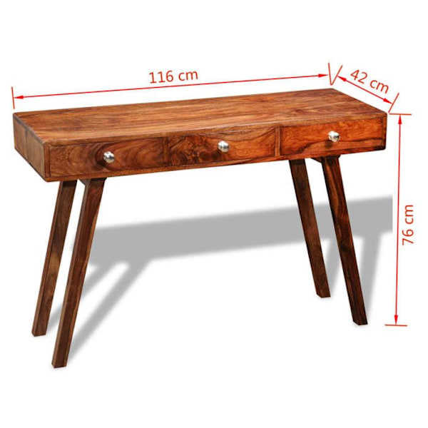 Elegant design konsolbord til entré med 3 skuffer 76 cm i massiv brunt træ DEC031624 kastanj