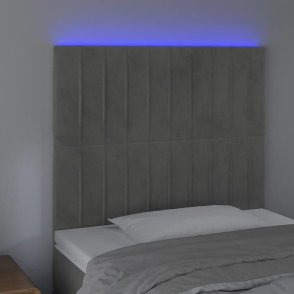 Hovedgærde seng til soveværelse med LED-møbel 100 x 5 x 118/128 cm lys grå velour TDL0201455