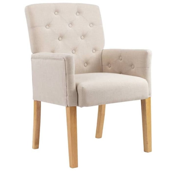 4 kpl beige kangastuolien ruokapöydän tuoleja, joissa on käsinojat ja puujalat DEC025460 Beige