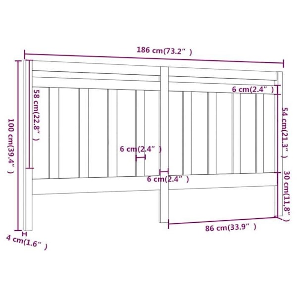 Hovedgærde til seng, soveværelse møbel 186 x 4 x 100, sort fyrretræ Svart