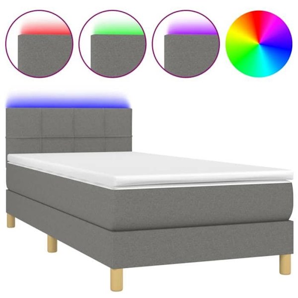 LED sengestel med madras 100x200 cm mørkegrå stof TDL0208453 Mörkgrå