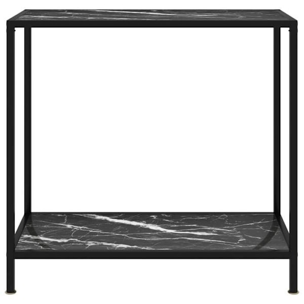 Funktionsdygtig konsolbord i stil med 80 x 35 x 75 cm i hærdet glas med marmorlook i sort og stål DEC032167 Svart