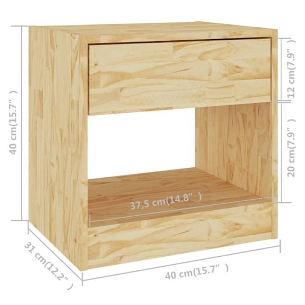 Yöpöytä laatikolla ja avoimella osastolla 40 x 31 x 40 cm käsittelemätöntä mäntyä DEC032954 kastanj