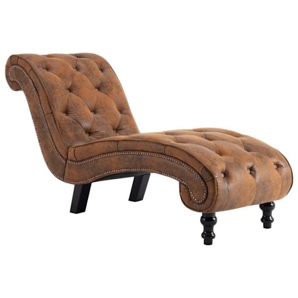 Meridienne chaise longue soffa för inredning klädd i brunt PVC mocka DEC026200 kastanj