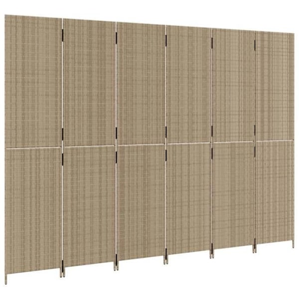 Paravent separerende rumskiller 6 paneler i flettet resin beige og stål DEC031042 Beige