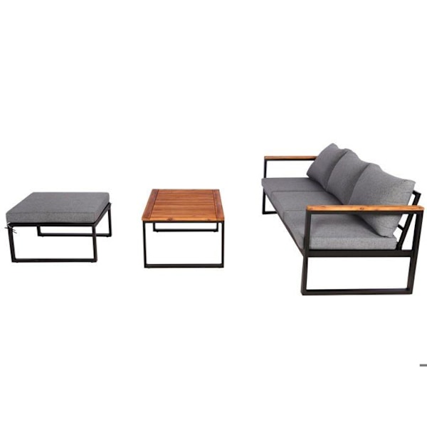 Havemøbelgruppe med udendørs sofa, bord, aluminiumsramme og akacietræ, mørkegrå puder 04_0008313 kastanj