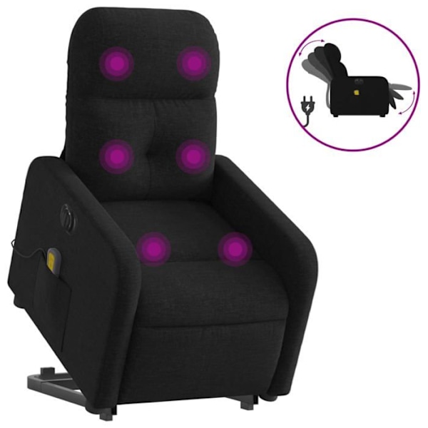 Massagefåtölj med elektrisk hissfunktion och lutbar design i svart tyg DEC027820 Svart