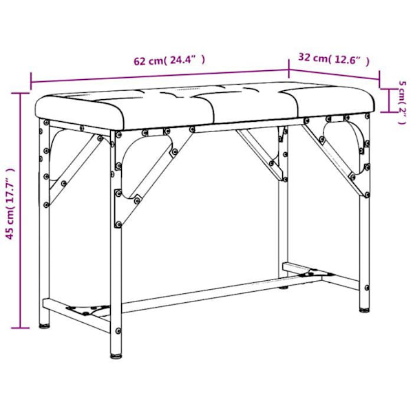 Banc för matsal entré korridor 62 x 32 x 45 cm i stål och grått tyg DEC025020 Grå
