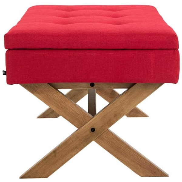Banquette ved fodenden af sengen 98 cm med opbevaringsplads i rød stof med dekorative knapper, lyse ben 10_0003665 Guld
