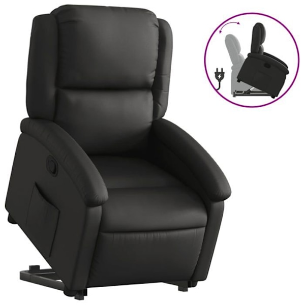 Fauteuil relax TV med komfortabel polstring, elektrisk løftefunktion i ægte sort læder DEC028065 Svart