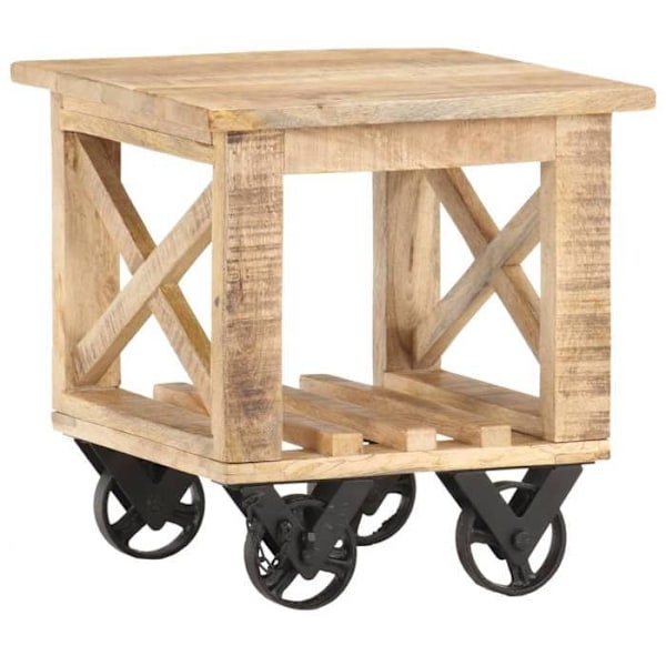 Bord med hjul i vintage stil 40 x 40 x 42 cm mango træ DEC032323 kastanj