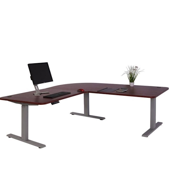 Hjørne skrivebord med elektrisk højdejustering 178 x 178 cm HDF i farven kirsebær, grå stålfødder 04_0006025 Grå