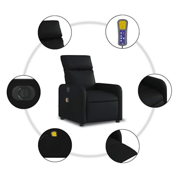 Afspændingsstol til TV med massagefunktion, elektrisk justerbar, 6 massagepunkter i sort PVC DEC027220 Svart