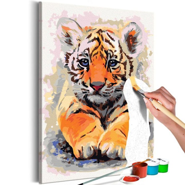 Målarset för att måla själv, nummermålning med motiv av bebis-tiger 40 x 60.
