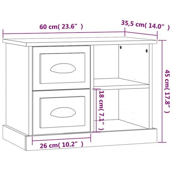 Yöpöytä, jossa on laatikot ja avoin lokero 60 x 35,5 x 45 cm ruskeaa lastulevyä DEC033669 kastanj