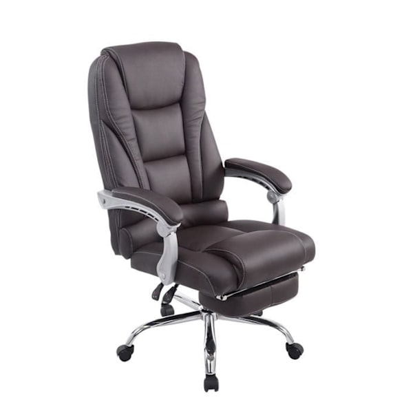 Ergonomisk kontorsstol med fotstöd i brunt syntetmaterial