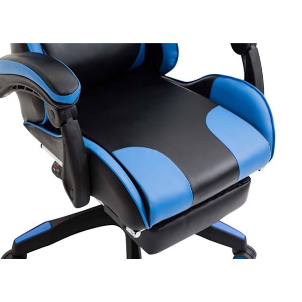 Kantstol med teleskopisk fodstøtte, sporty gamer-design i sort/blå PVC og plast 10_0002507 Blå
