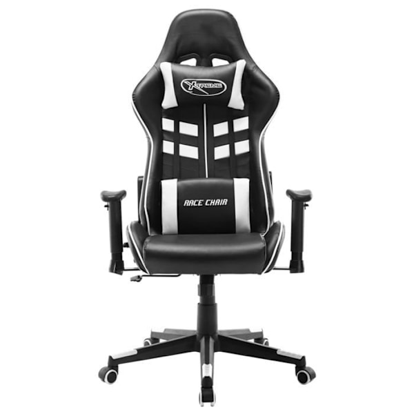 Kontorstol med gaming-funktion på hjul i sorte og hvide PVC DEC025954 Vit