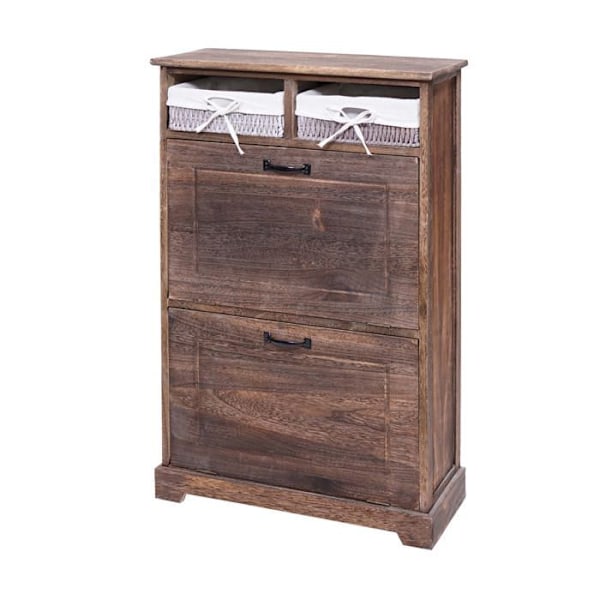 Skohylde møbel til entre op til 6 par, kurv i massivt træ med overflade i ældet brun, 100x60x24cm 04_0005414