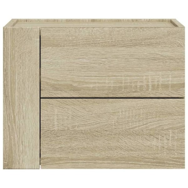 Væghængt natbord med to skuffer 45 x 30 x 35 cm ingeniørtræ i egetræfarve DEC034287 kastanj
