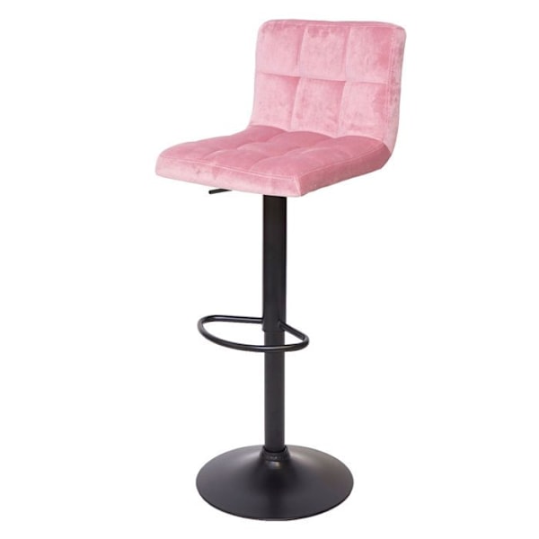 Sæt med 2 høje barstole med justerbar højde, rosa velourstof, sort metalben Rosa