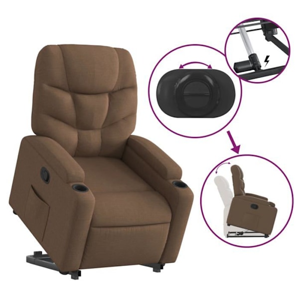 Fauteuil relax TV med komfortabel polstring og elektrisk løftefunktion i brun stoff DEC028057 kastanj