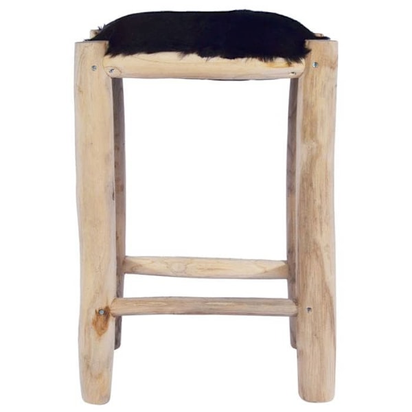 55 cm korkea nahka- ja teak-puu taburetti DEC029470 kastanj