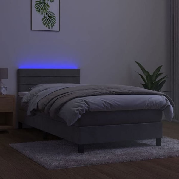 LED-senge med madras, topmadras og sengegavl 100x200 cm lysegrå fløjlsstof TDL0207922 Grå