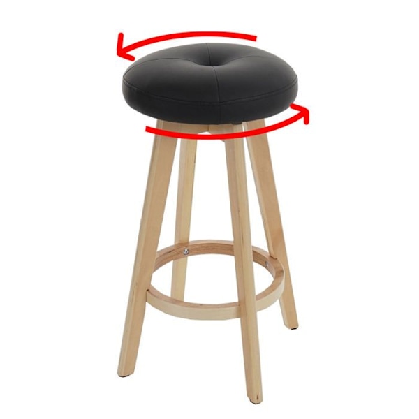 Baari stool x1 mustalla PVC:llä ja vaalealla puulla varustettu kääntyvä jalkatuki 04_0008595 kastanj