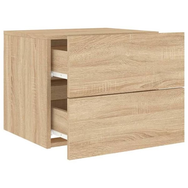 Set med 2 väggmonterade sängbord med LED-lampor och lådor i ingenjörsträ, färg ek DEC036144 kastanj