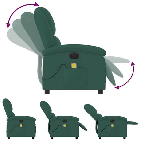 Relaxationsstol med massagefunktion og justerbar i mørkegrøn fløjl DEC027880 Grön