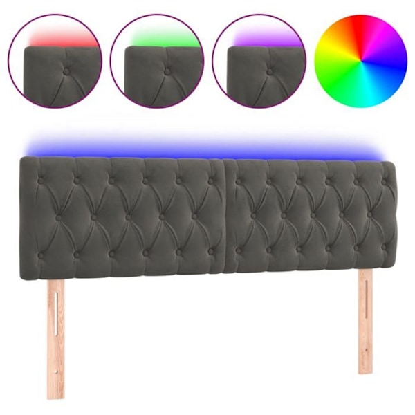 Sängynpääty lisävaruste makuuhuoneen huonekalu LED 144 x 7 x 78/88 cm tummanharmaa sametti TDL0201143 Grå