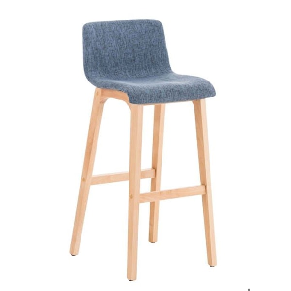 Barstol x1 moderne design i blåt stof, stabilt understel med 4 ben i lyst træ 10_0004970 Blå
