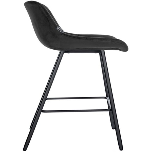 Barstol x1 med fodstøtte, betrukket med sort velour, fireben i sort metal 10_0005466 Metall