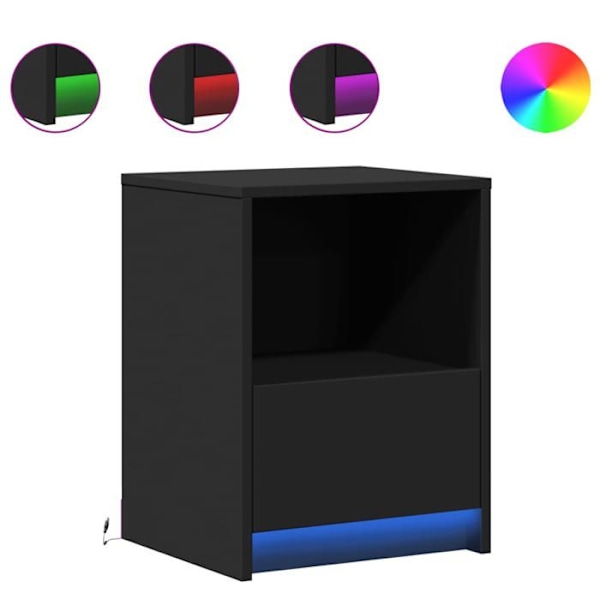 Sæt med 2 natborde med skuffe og LED 38 x 34 x 50 cm i sort ingeniørtræ DEC032861 kastanj