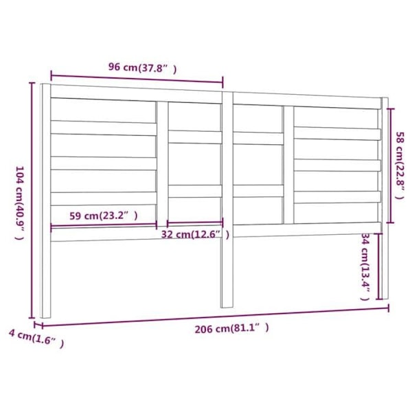 Hovedgærde til seng, soveværelse, møbel 206 x 4 x 104, sort fyrretræ