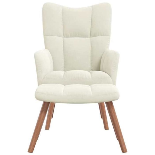 Loungefåtölj i modern design med fotpall i krämfärgad sammet DEC026503 Grädde